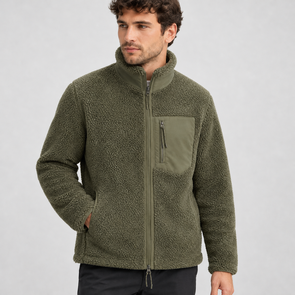 Jean Stand Collar Jacket - Dark Olive