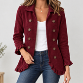 Alexandra Ruffle Trim Jacket - Wine Red