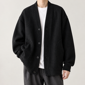 Leon Waffle Knit Cardigan - Black