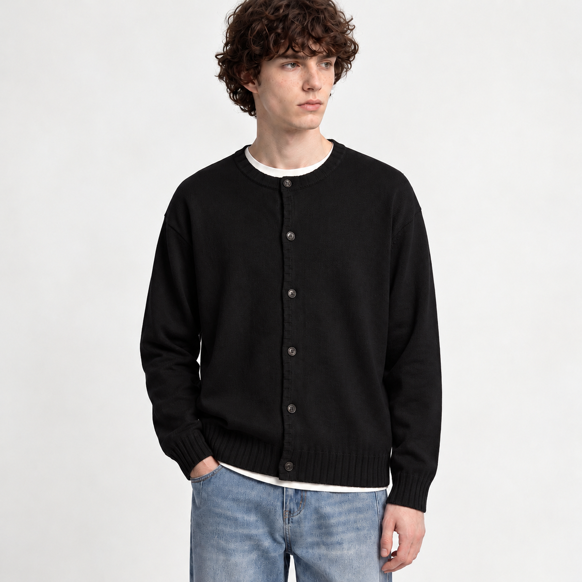 Arnfinn Button Front Cardigan - Black