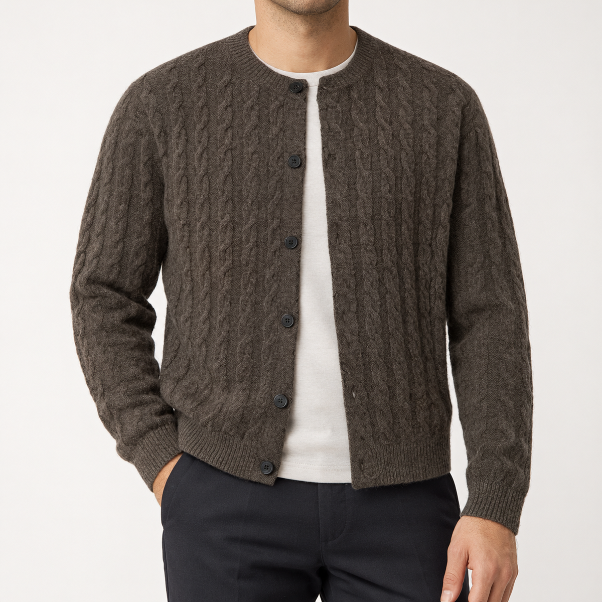 Joakim Cable Knit Cardigan - Brown