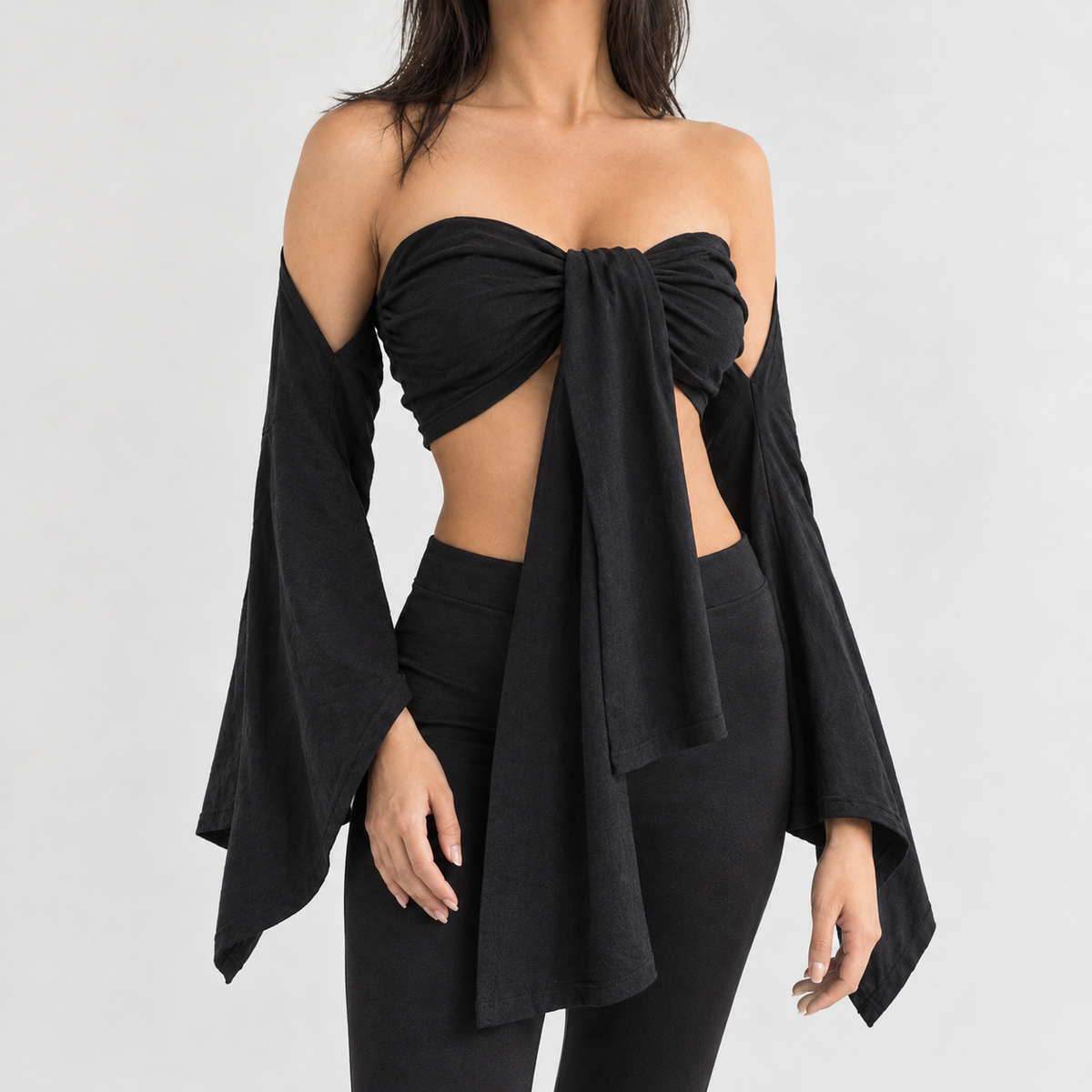 Allegretta Tie Front Top - Black Waist Blouse