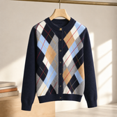 Justina Argyle Wool Cardigan - Navy Blue