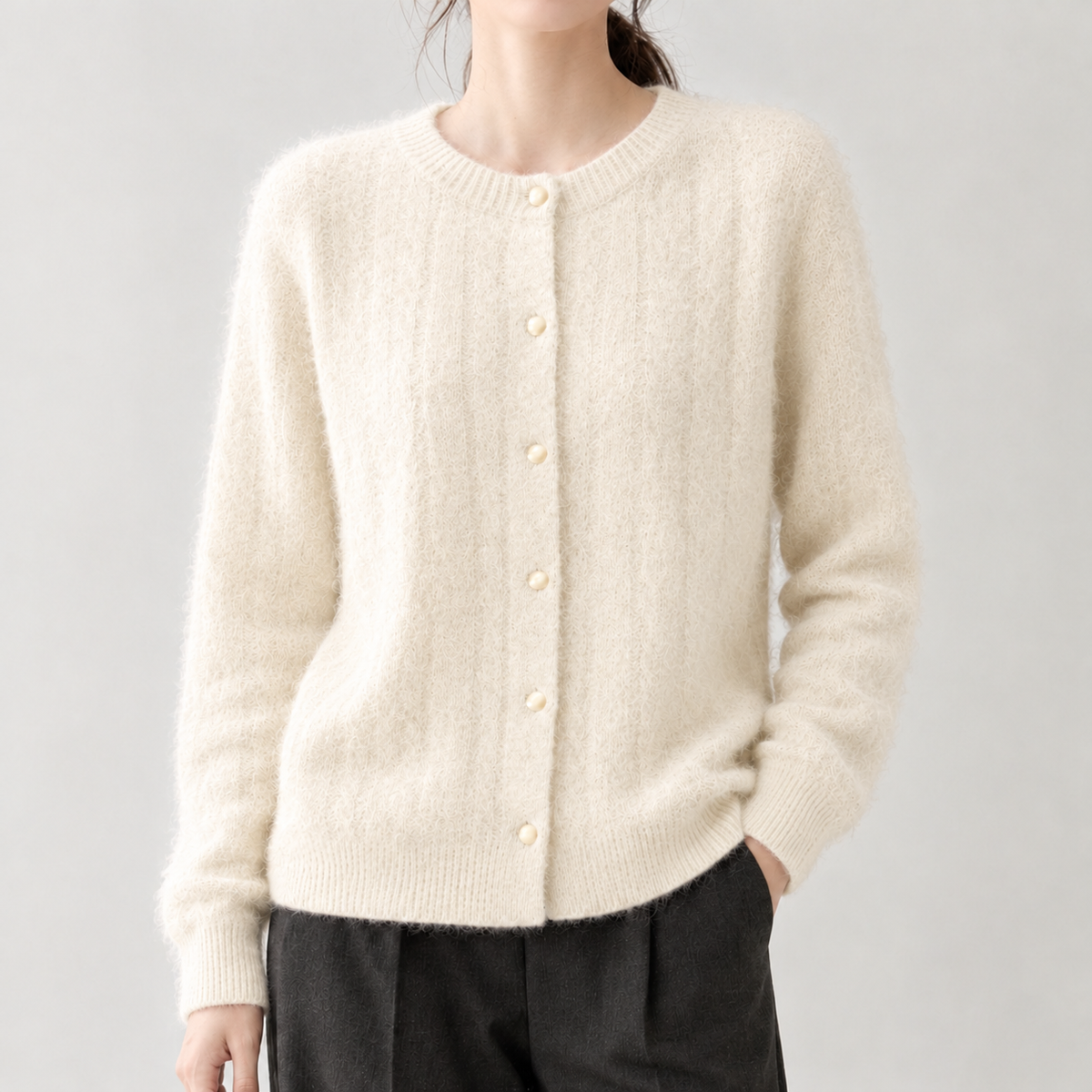 Veerle Cable Knit Cardigan - Cream