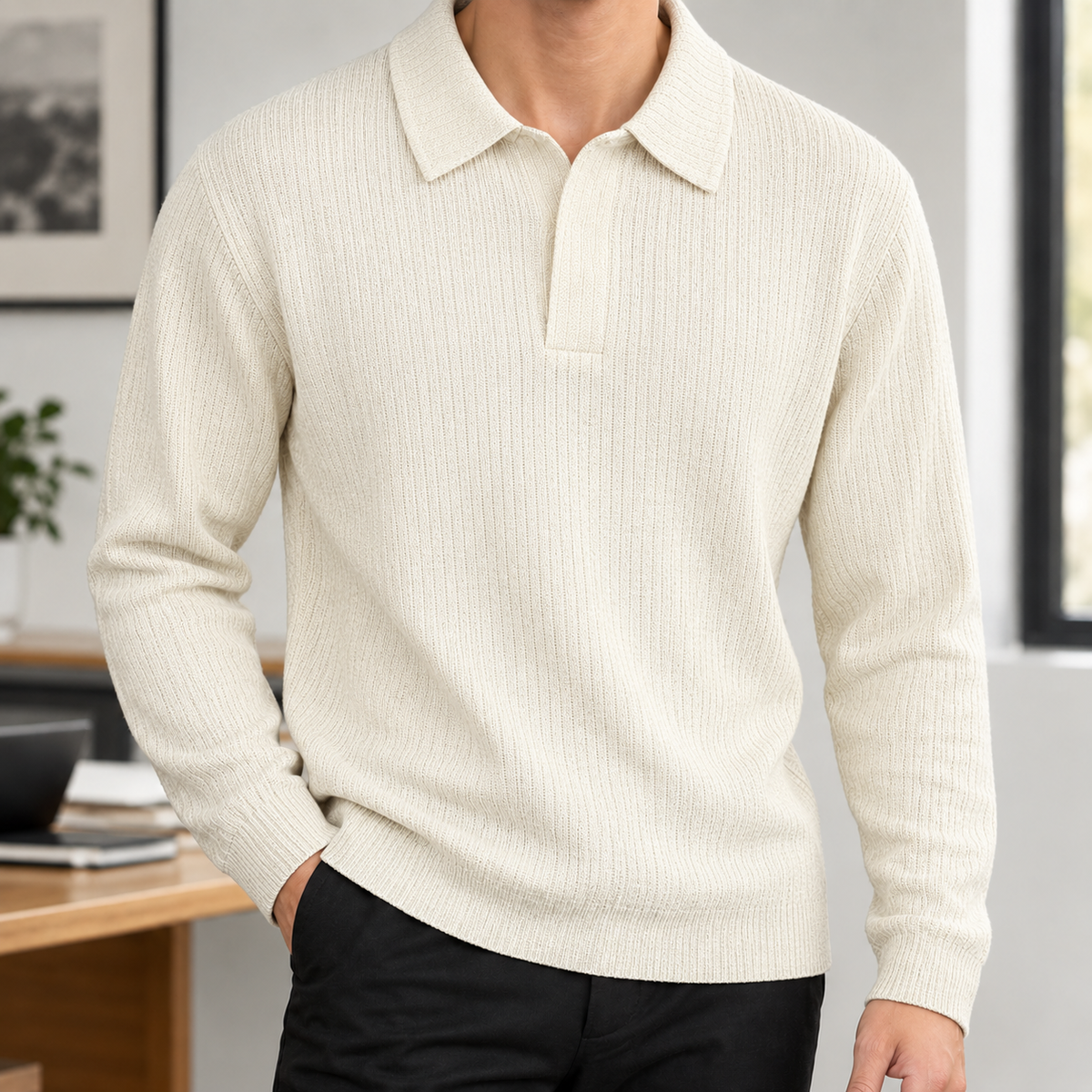 Ivan Ribbed Polo - Warm White