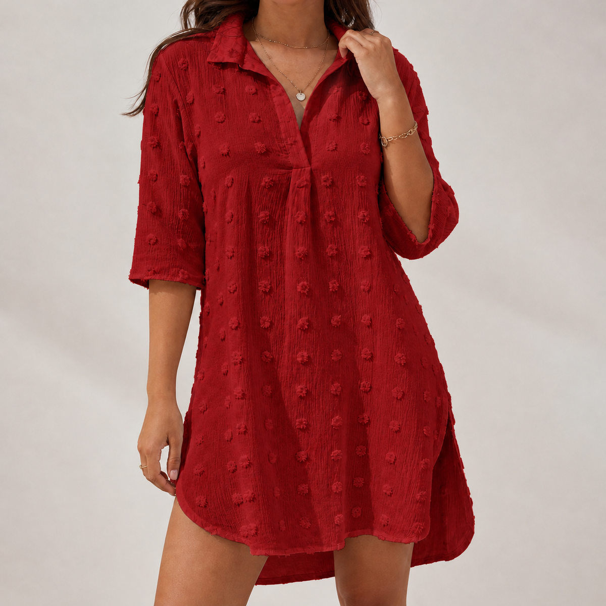 Kassandra Textured Longline Top - Wine Red