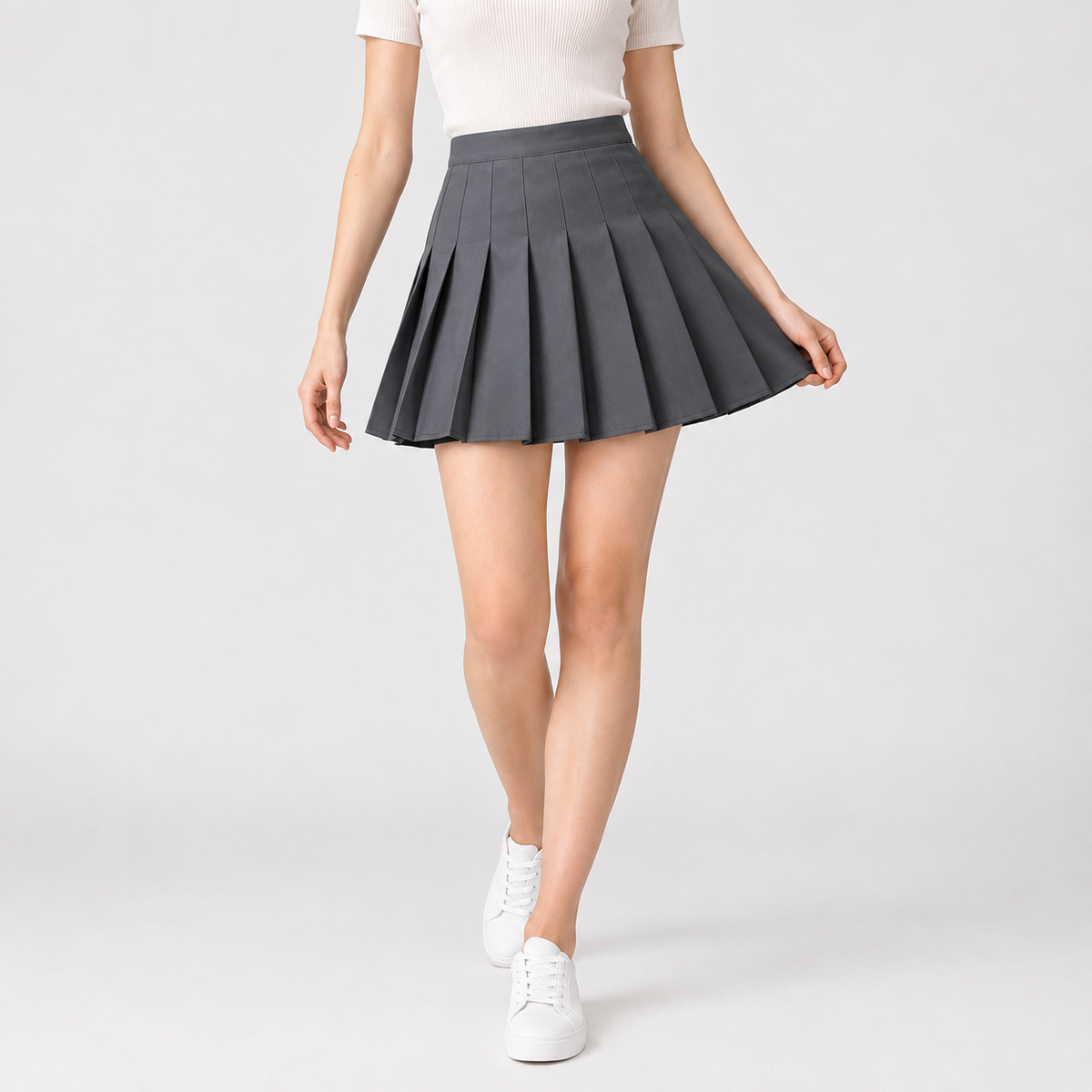 Vigdis Pleated Mini Skirt - Dark Gray