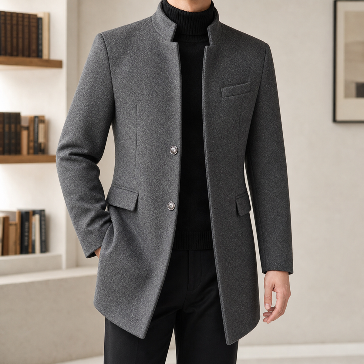 Blaise Stand Collar Overcoat - Gray