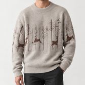 Hreinn Deer Motif Sweater - Beige