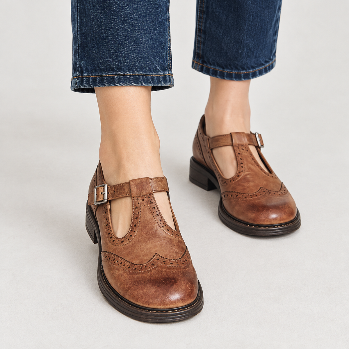 Annelise Brogue Mary Janes - Brown