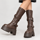 Elda Buckle Platform Boots - Brown
