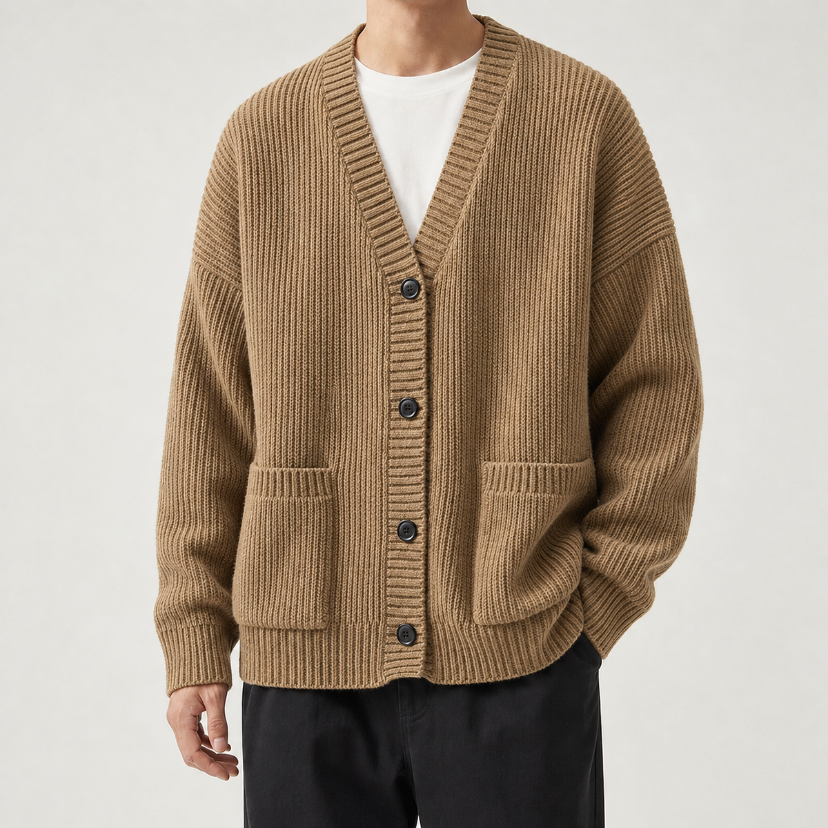 Kieran Ribbed Cardigan - Khaki