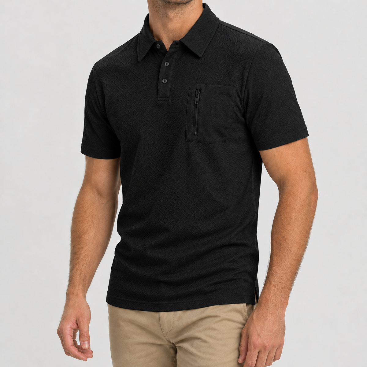 Frans Zip Pocket Polo - Black