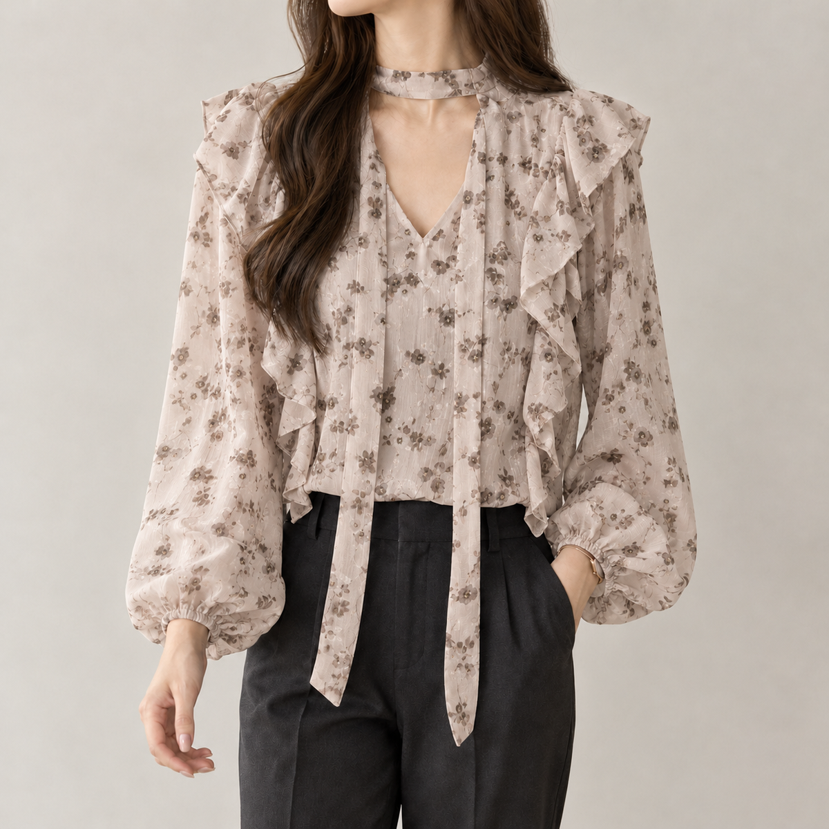 Azucena Tie Neck Blouse - Card