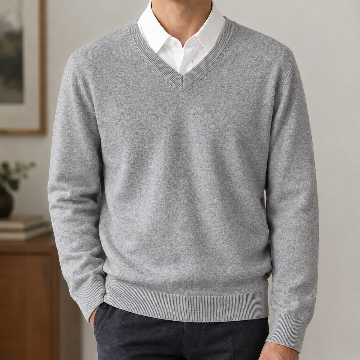 Nicanor V Neck Sweater - Gray