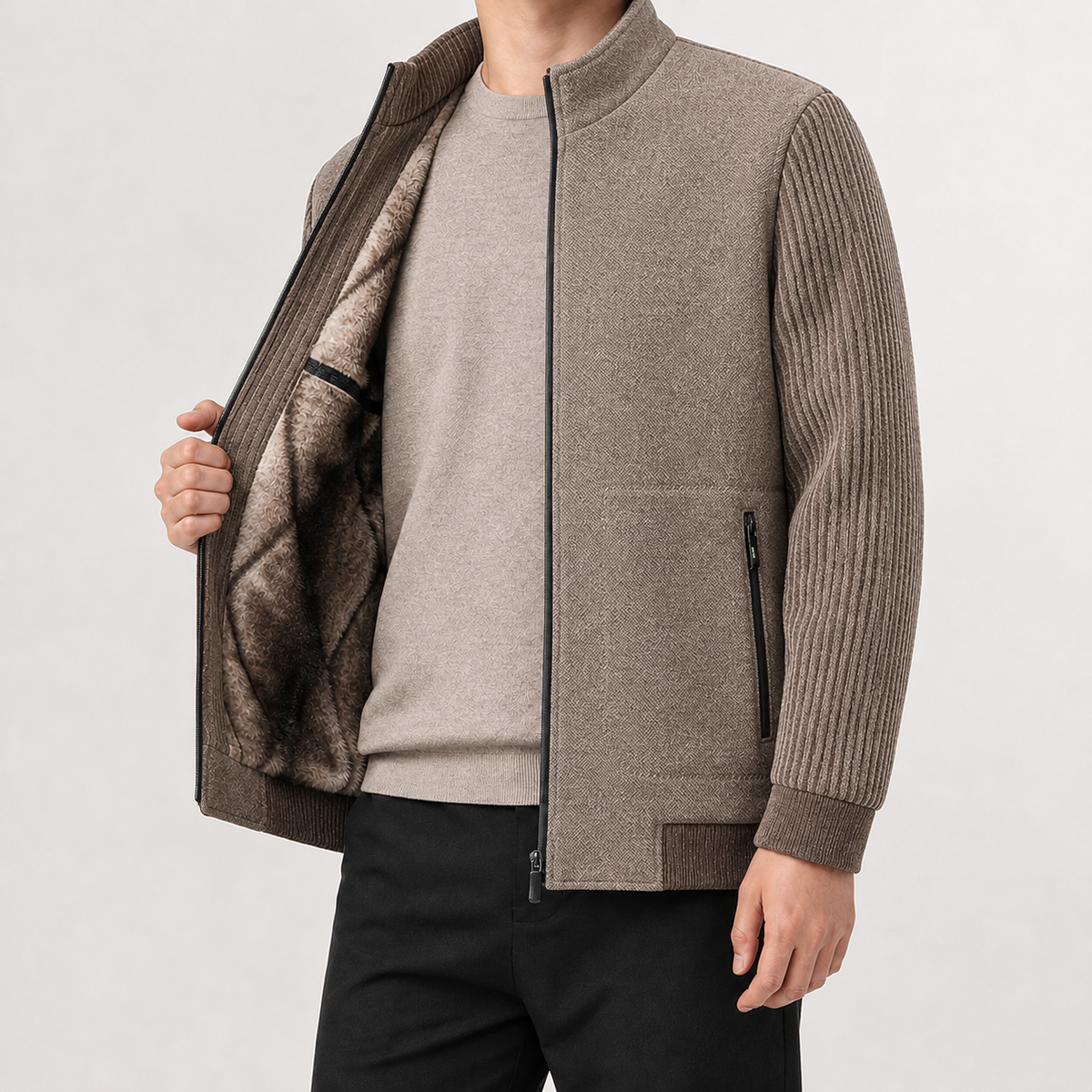 Andre Plush Lined Jacket - Khaki