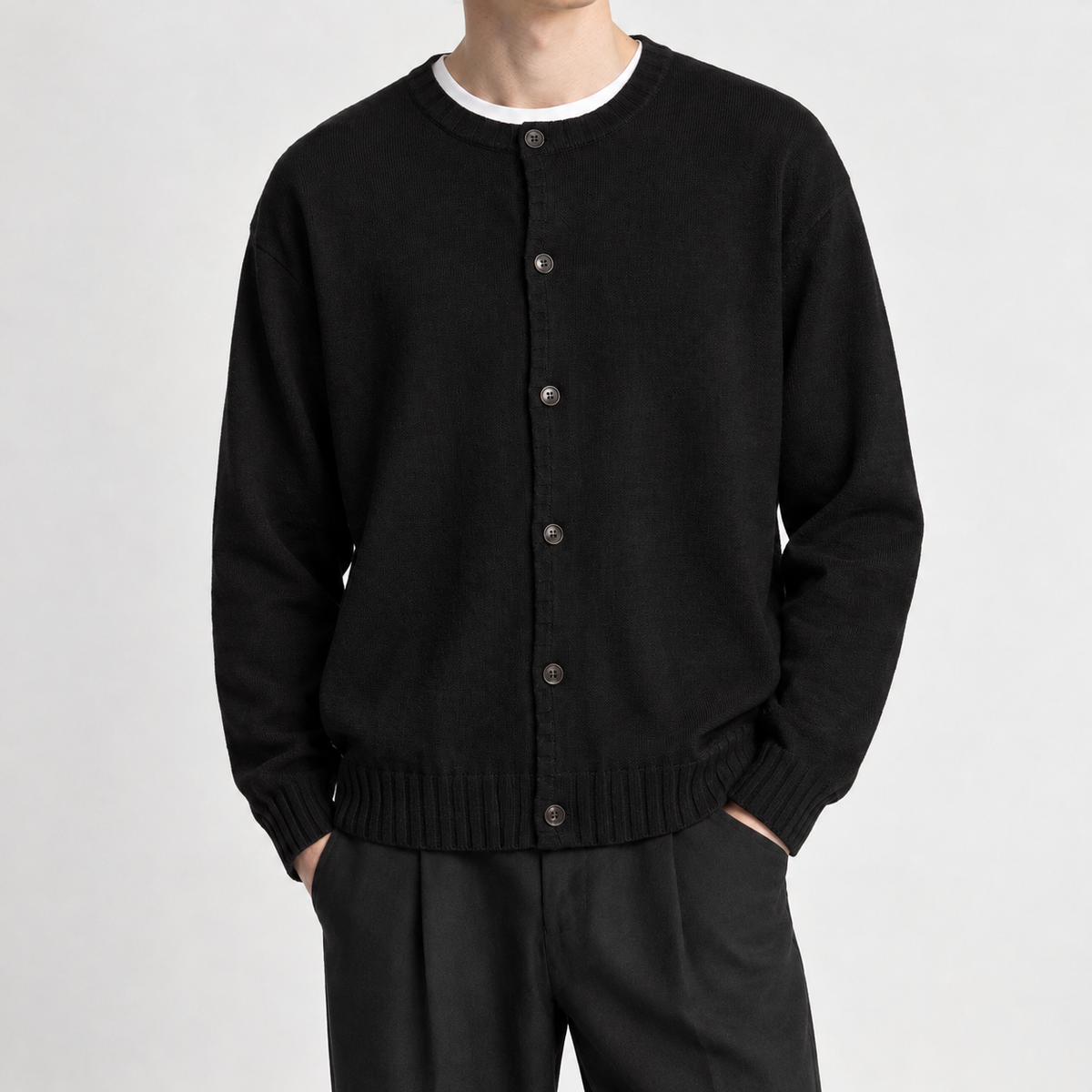 Arnfinn Ribbed Cardigan - Black