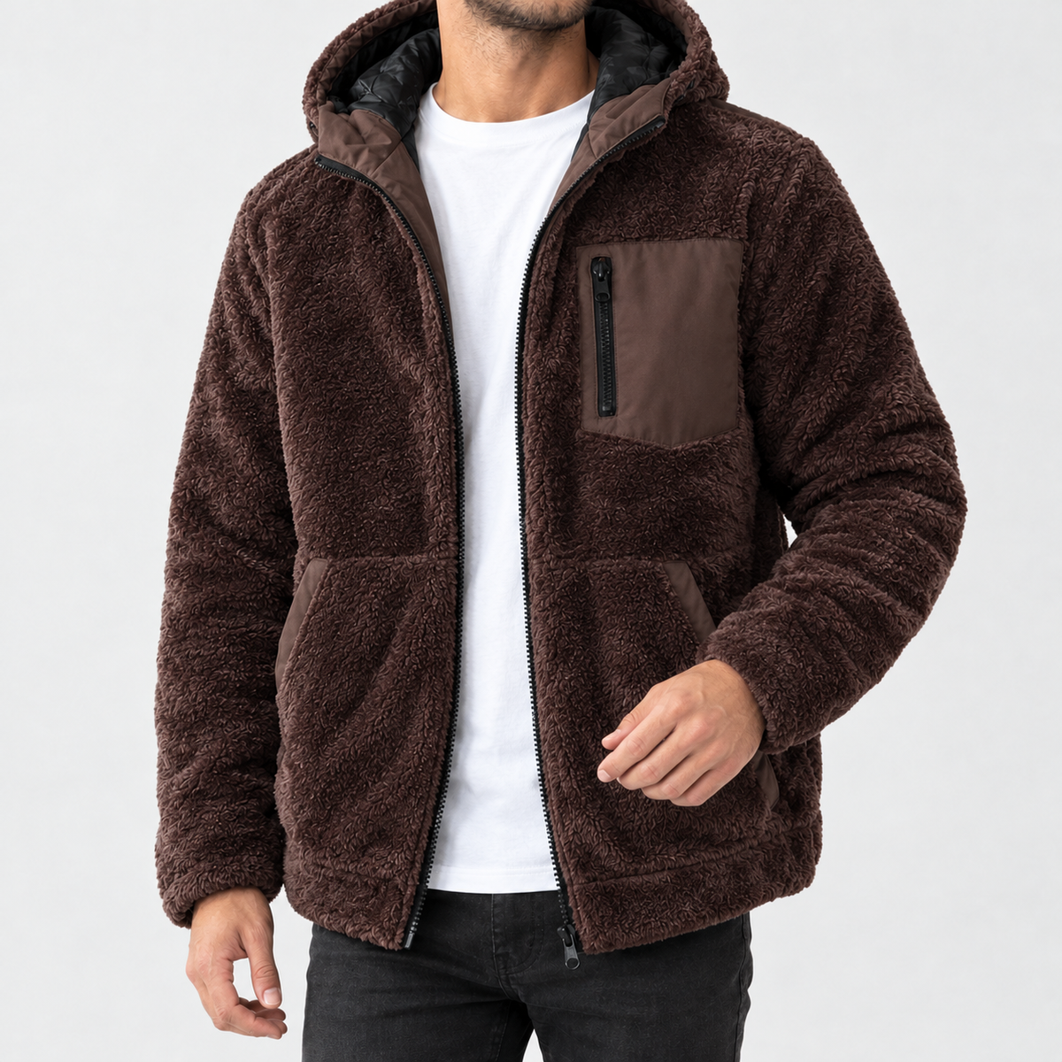 Adalbert Plush Hooded Jacket - Brown