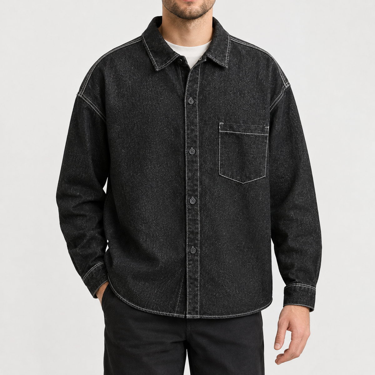 Galen Denim Overshirt - Black