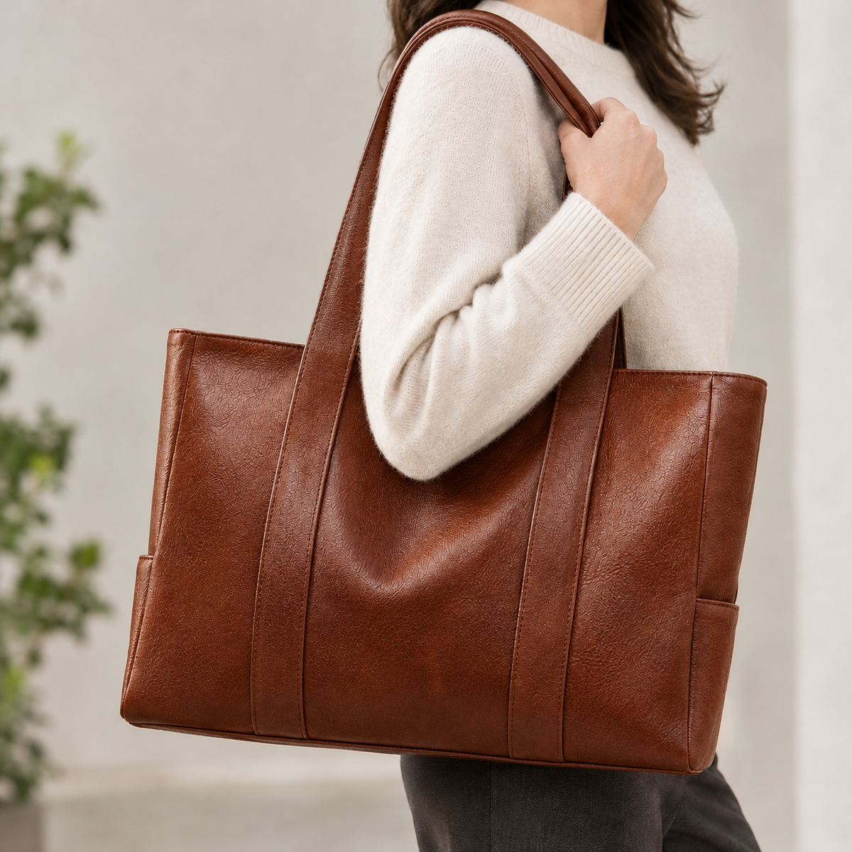 Sanna Paneled Tote Bag - Light Brown