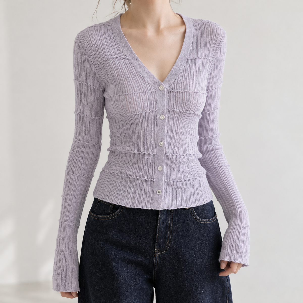 Dorina Ribbed Cardigan - Purple