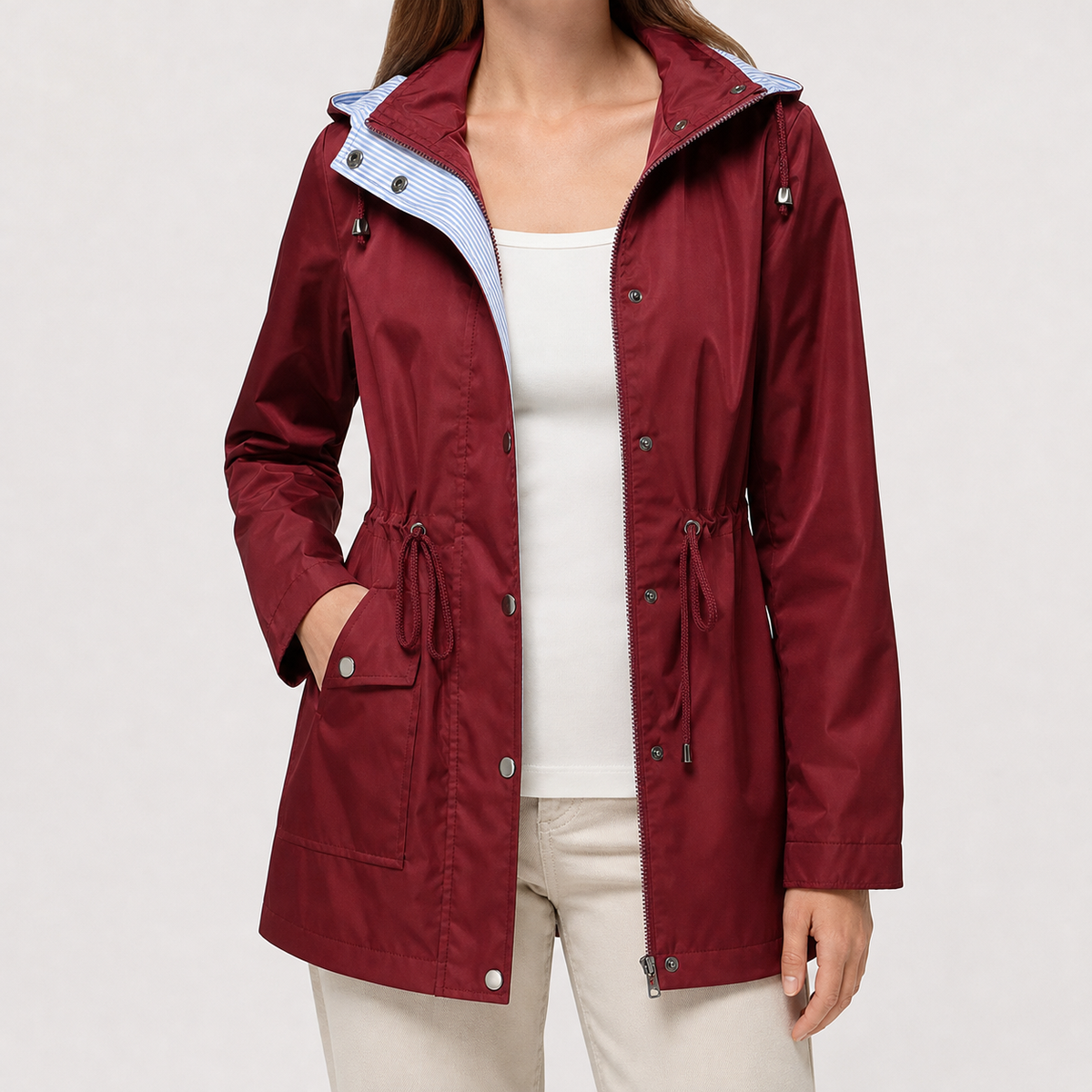 Elisabetta Hooded Jacket - Wine Red