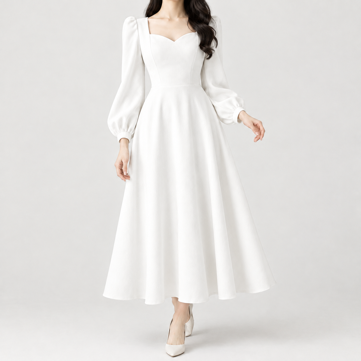 Emeline Sweetheart Midi Dress - White