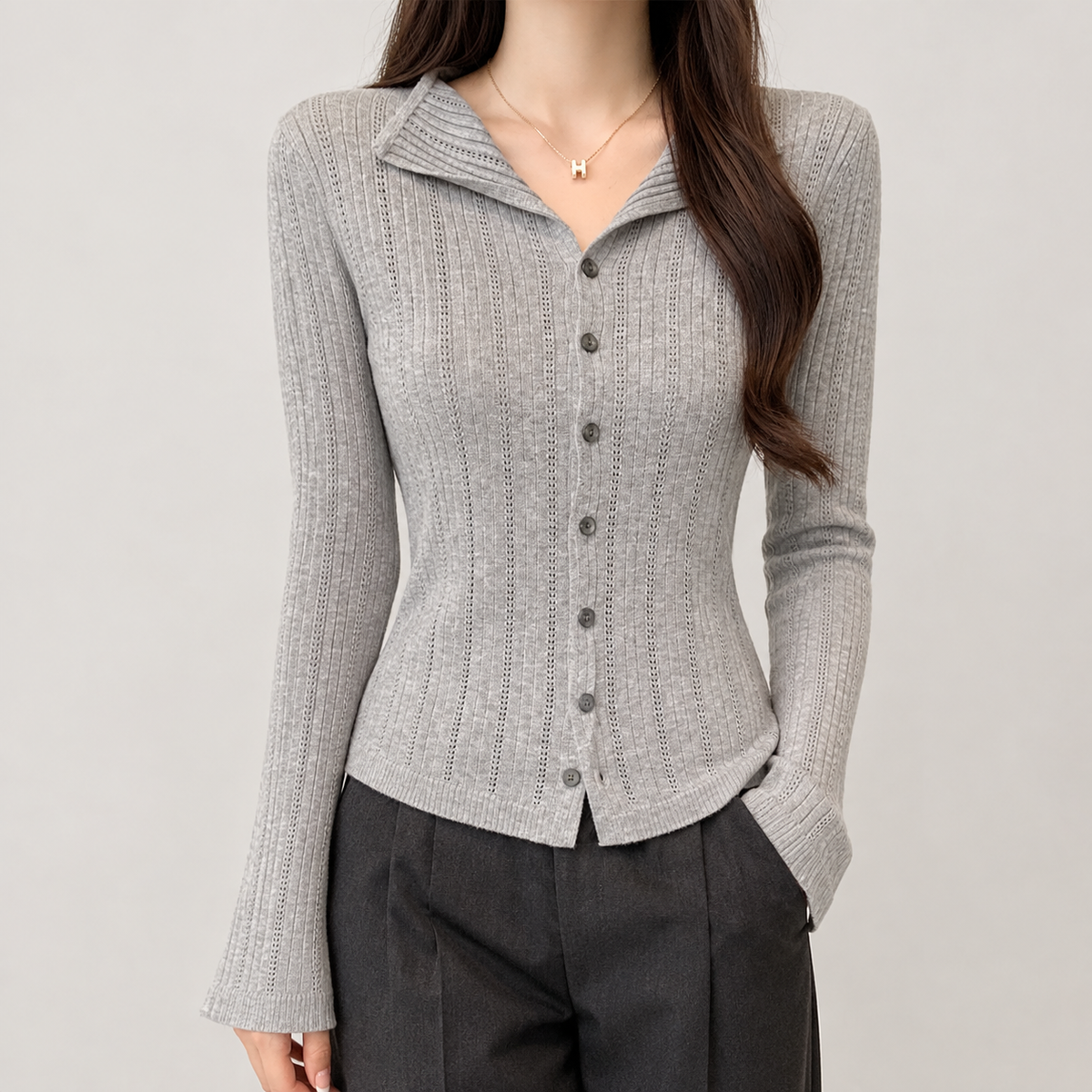Karine Collared Cardigan - Gray