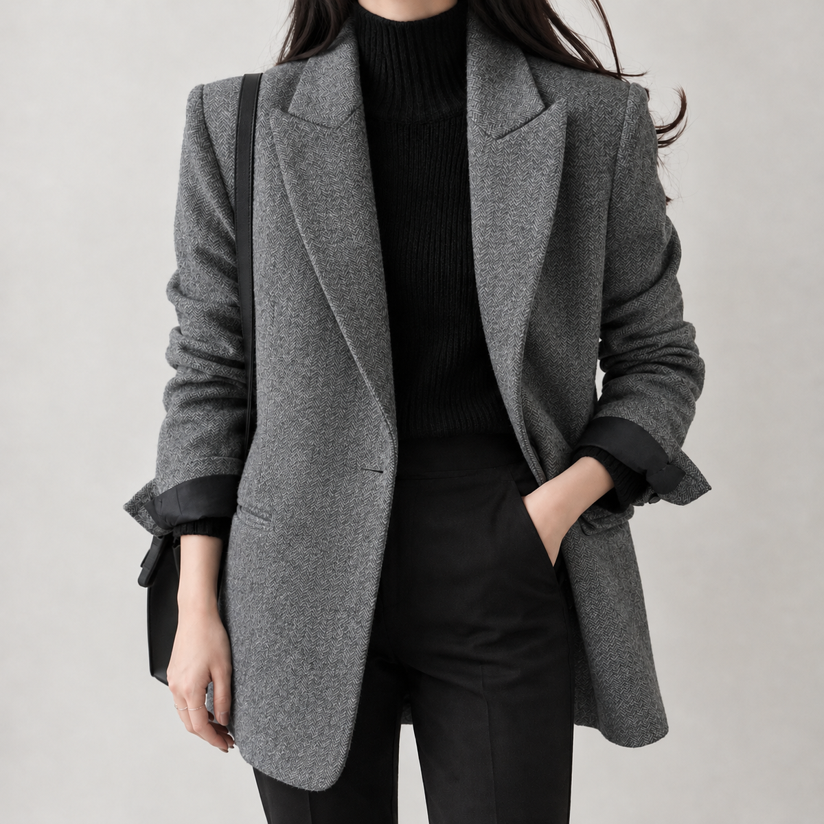 Gretha Herringbone Jacket - Gray Lining