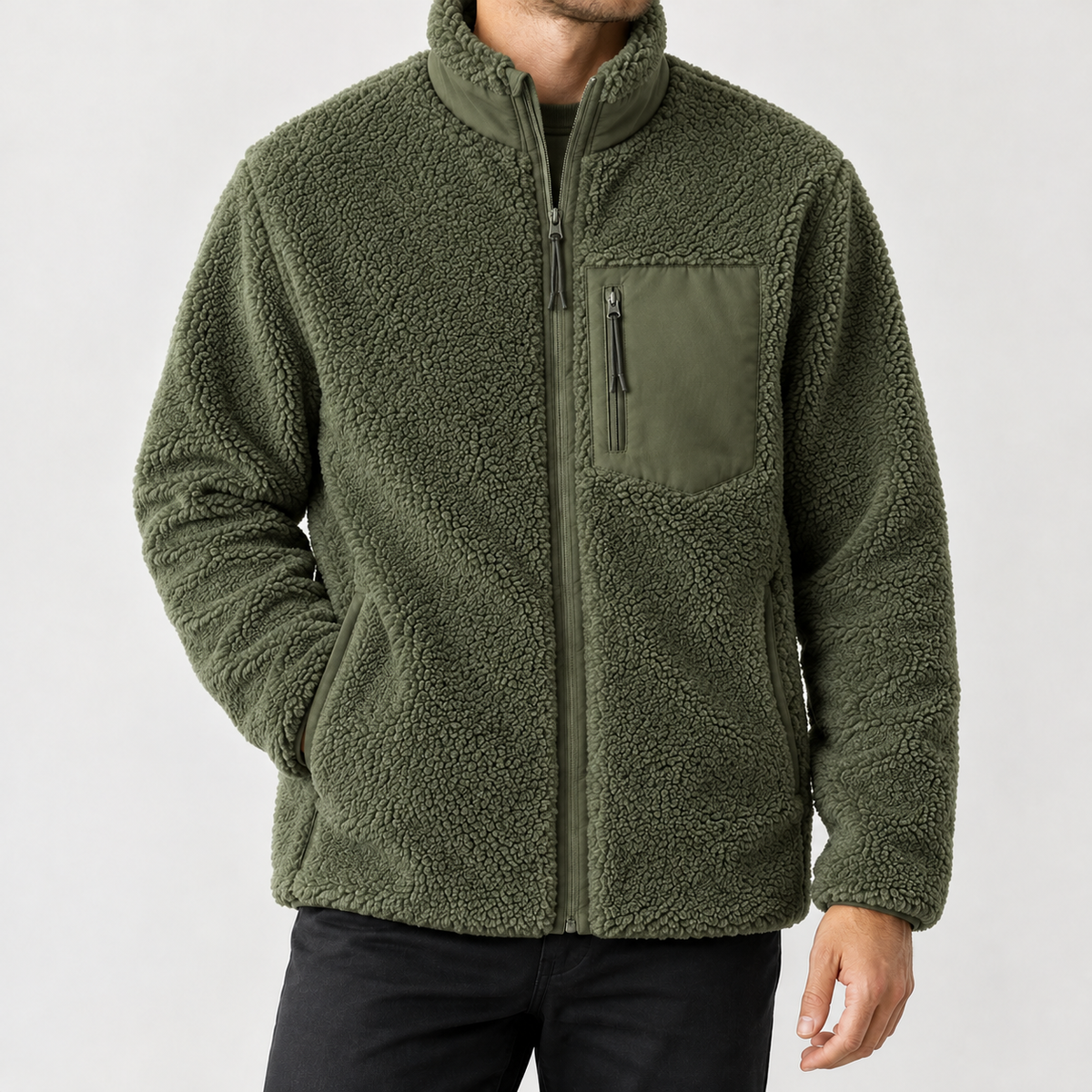 Jean Stand Collar Jacket - Dark Olive