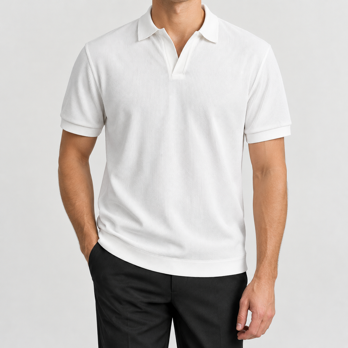 Gerold Ribbed Polo - White