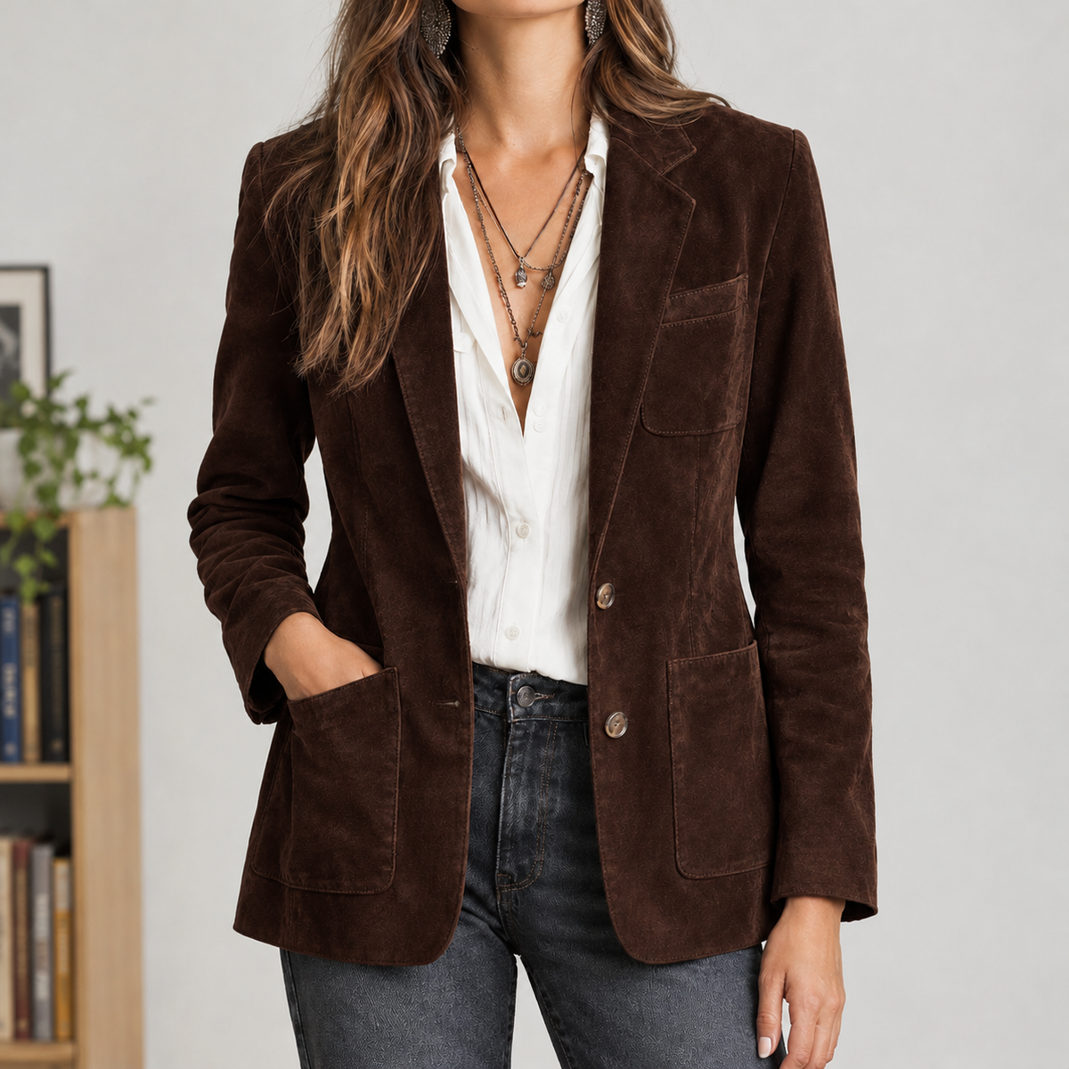 Annabelle Suede Jacket - Reddish-brown