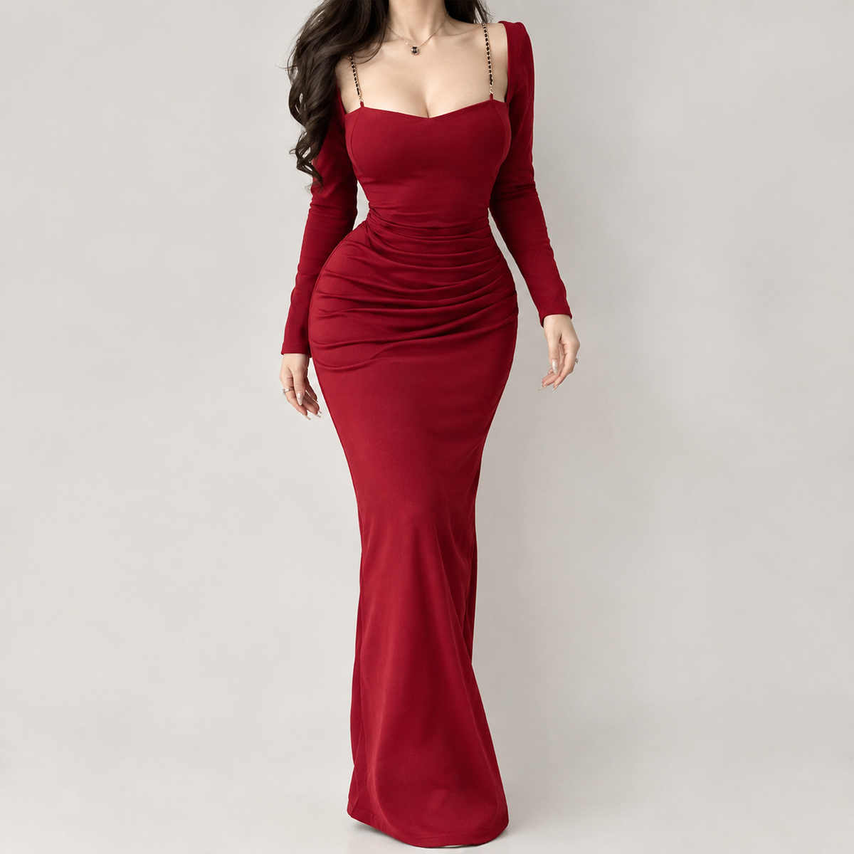 Audhild Ruched Maxi Dress - Year Red