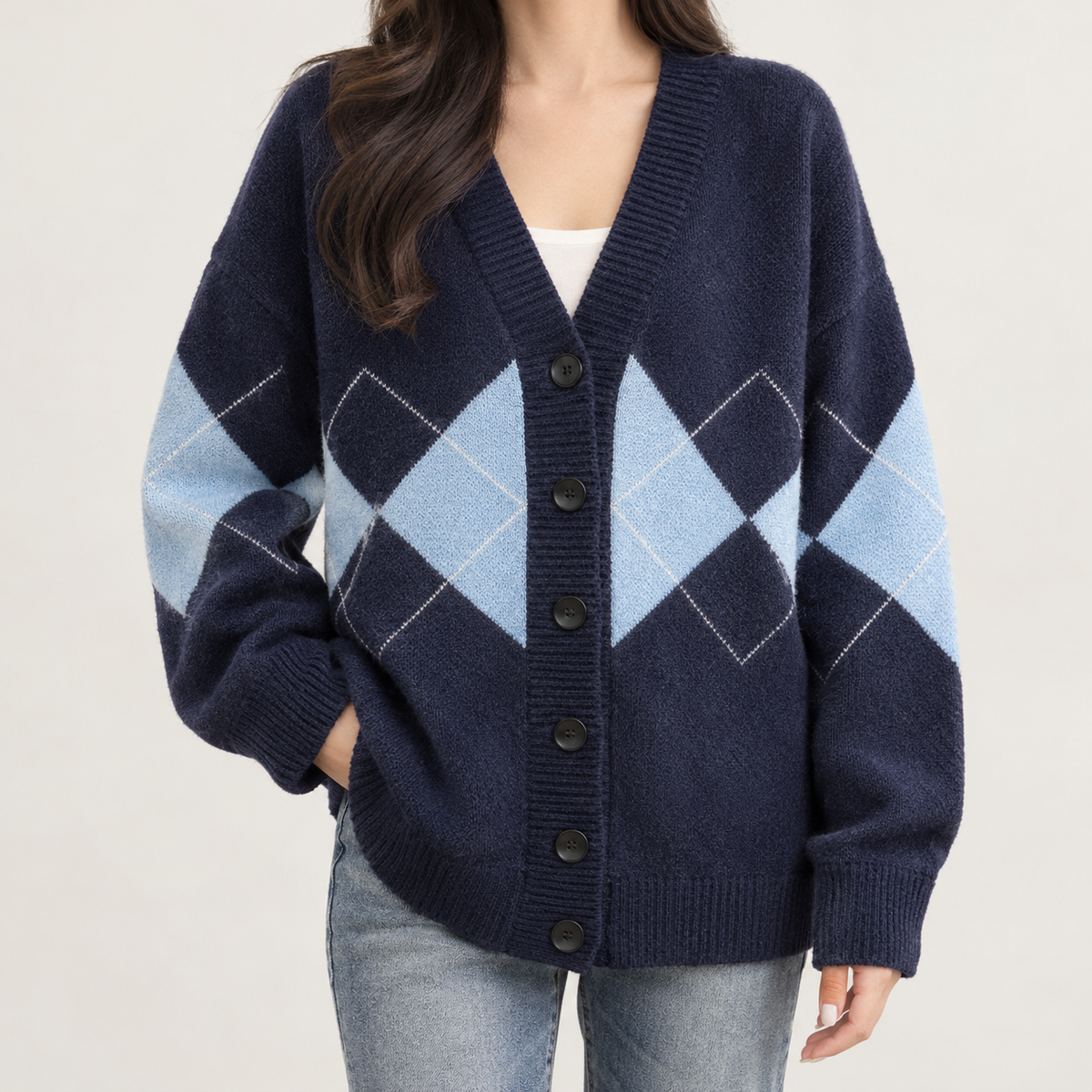 Lenie Argyle Cardigan - Navy