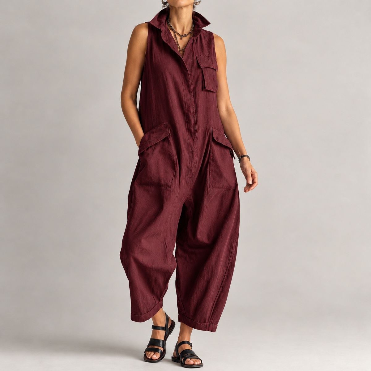 Pernille Wide Leg Jumpsuit - Wine Red
