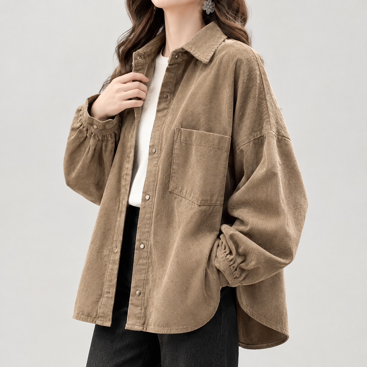 Anouck Textured Shirt Jacket - Khaki