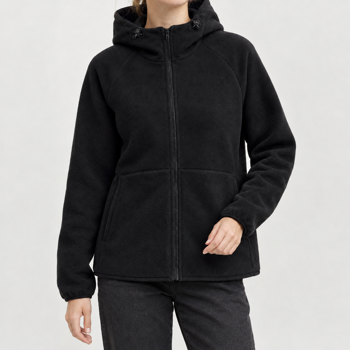 Rosanne Hooded Fleece Jacket - Black