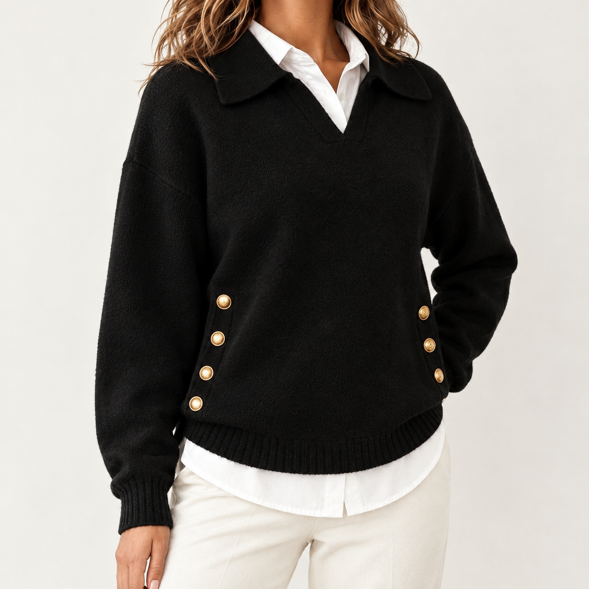 Arielle Collared Knit Top - Black