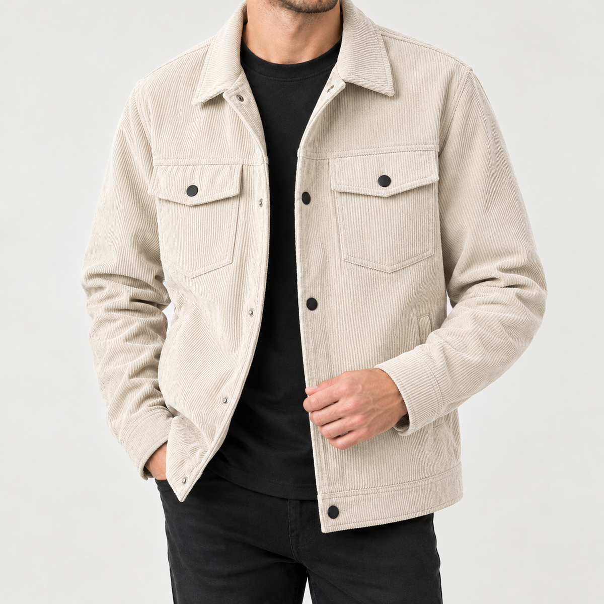 Yvan Corduroy Overshirt - Beige