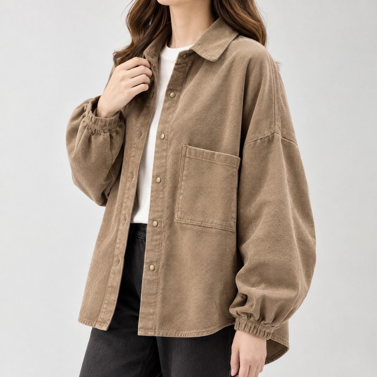 Anouck Textured Shirt Jacket - Khaki