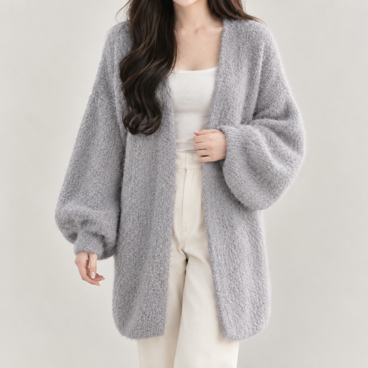 Marilena Longline Knit Cardigan - Light Gray