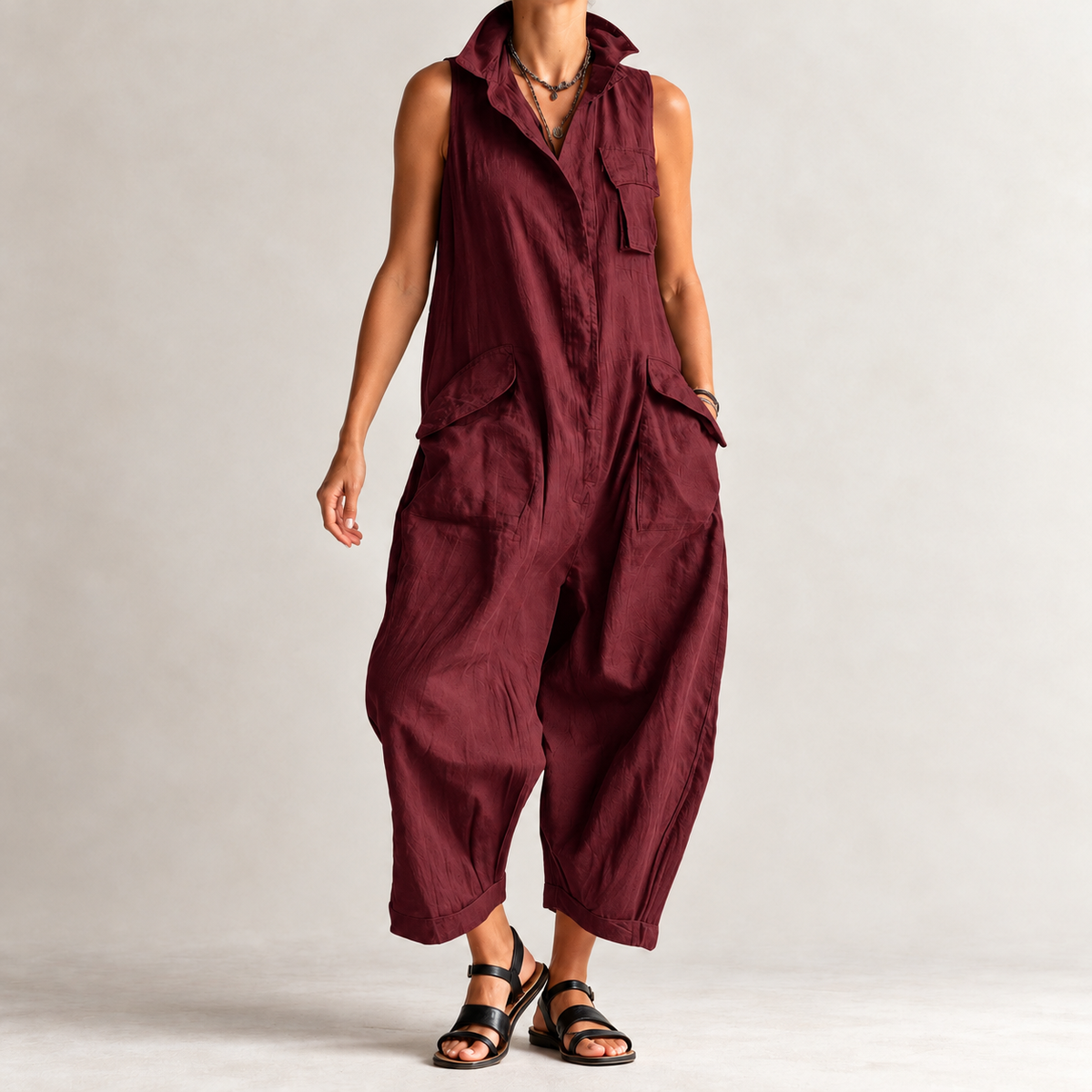 Pernille Wide Leg Jumpsuit - Wine Red