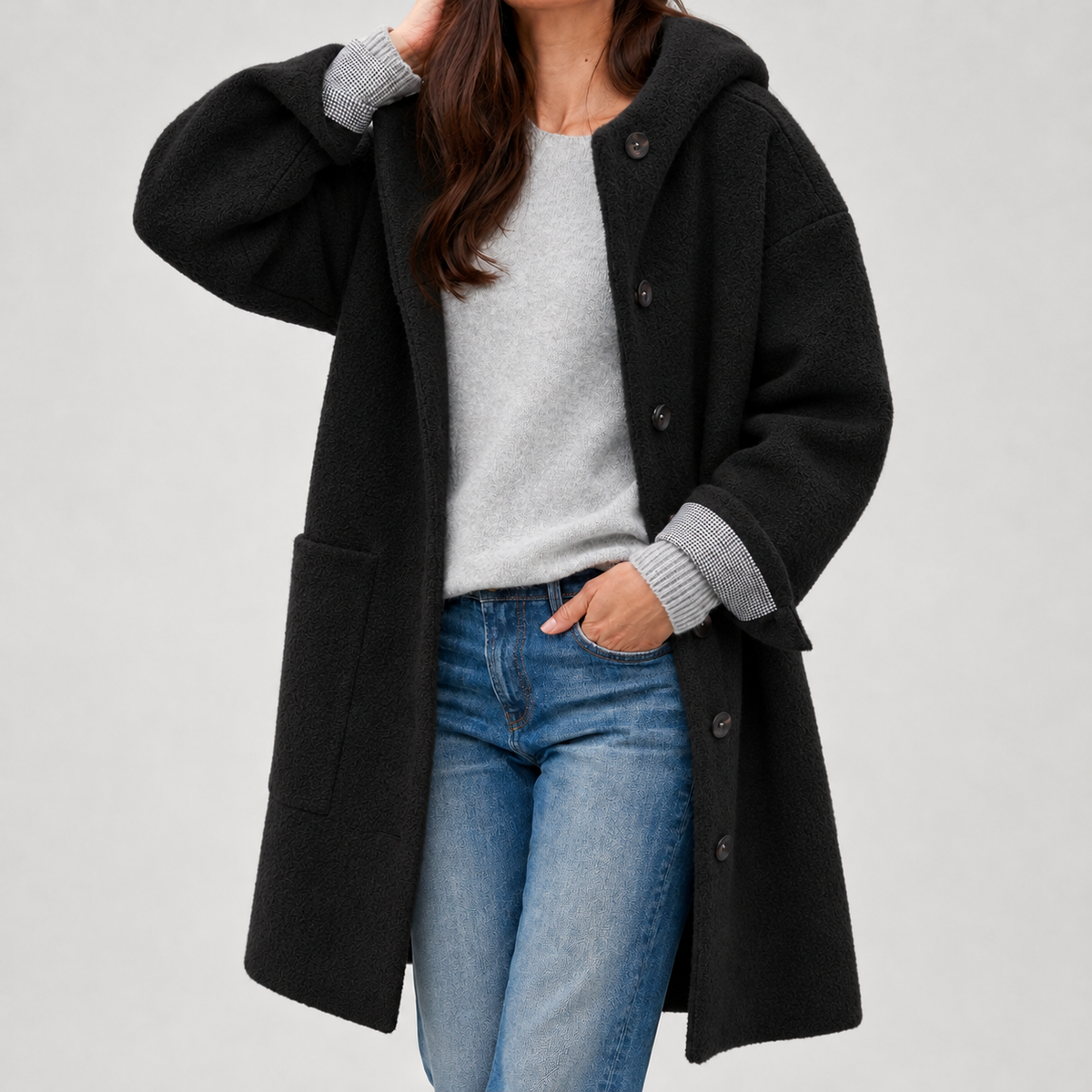 Hannelore Hooded Wool Coat - Black
