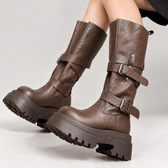 Elda Buckle Platform Boots - Brown