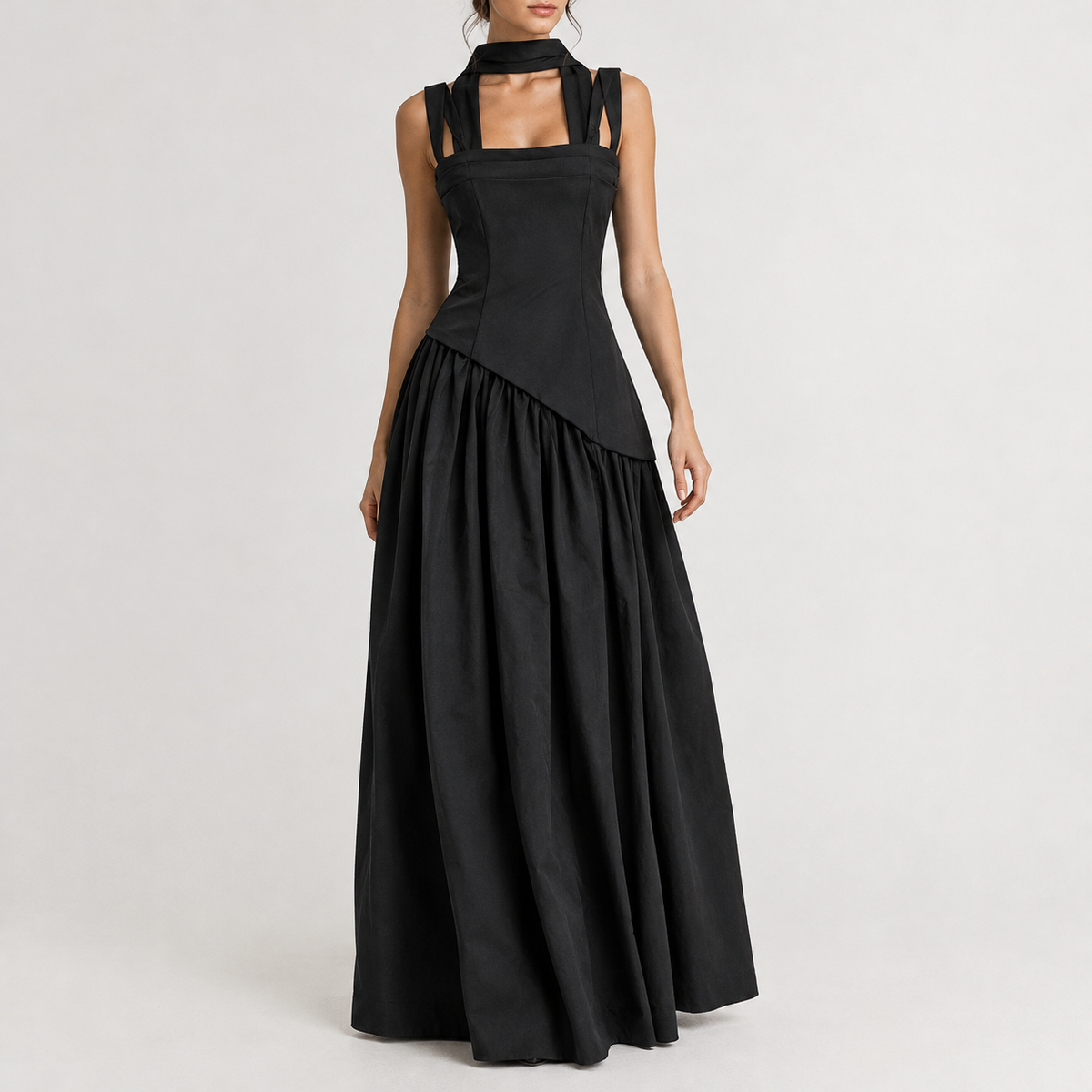Majken Asymmetric Maxi Dress - Black