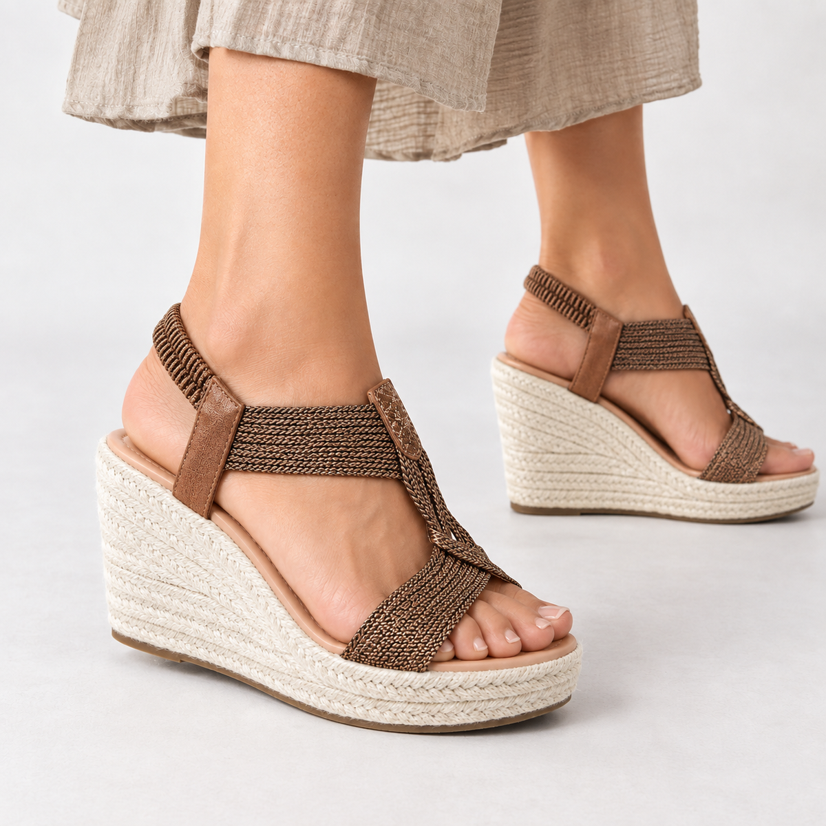 Grimaldi Woven Wedge Sandals - Light Brown