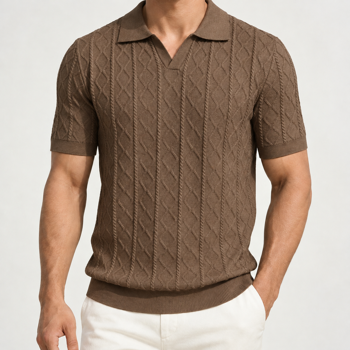 Claude Cable Knit Polo - Coffee