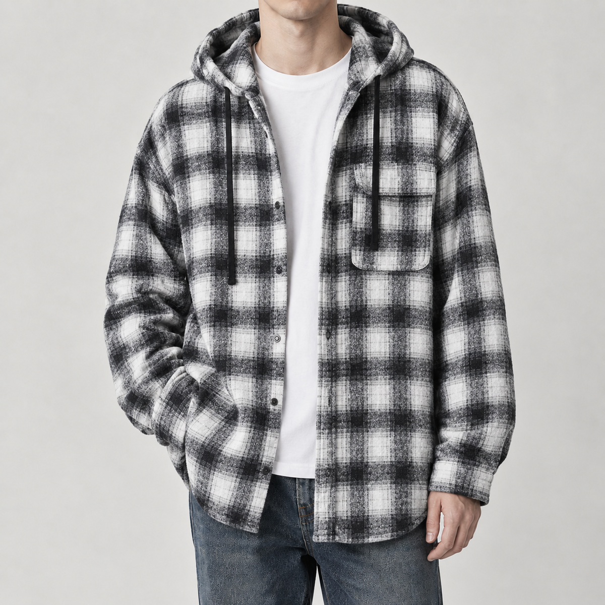 Caleb Hooded Overshirt - Black White