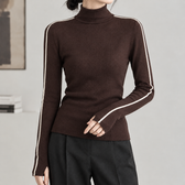 Katrien Contrast Turtleneck Top - Brown