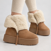 Margrethe Plush Platform Boots - Camel